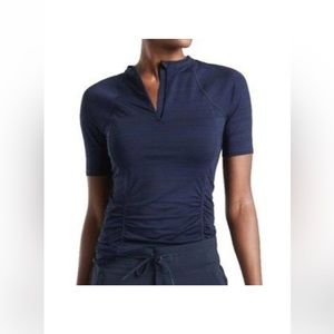 Athleta Pacificia Contoured Short Sleeve Top Half Zip, Navy, Size Medium